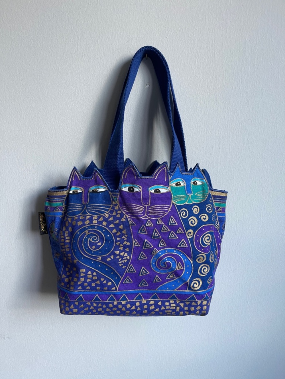 Laurel Burch Blue & Purple Cat-Print Canvas Mini Tote Bag Purse